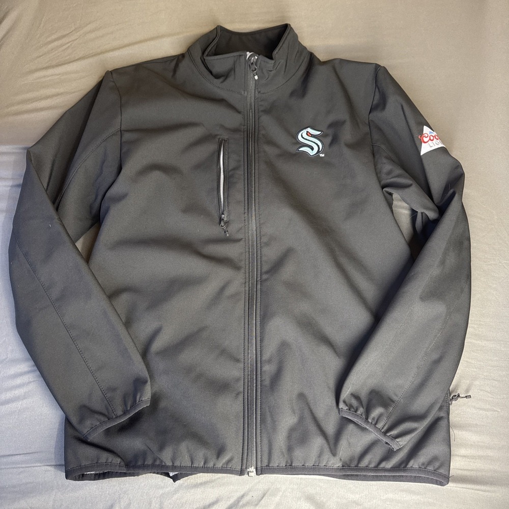 Clique‎ Seattle Kraken Embroidered Jacket Coat Full Black Zip Size M Soft Shell
